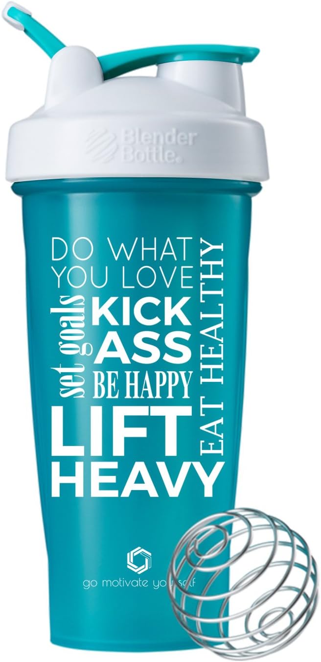 Motivational Quote on Blender Bottle Brand Shaker Bottle, 20 or 28 ounce capacity, Fitness Gift, Includes BlenderBall Whisk, Dishwasher Safe (Do What You Love - 28oz - Teal)