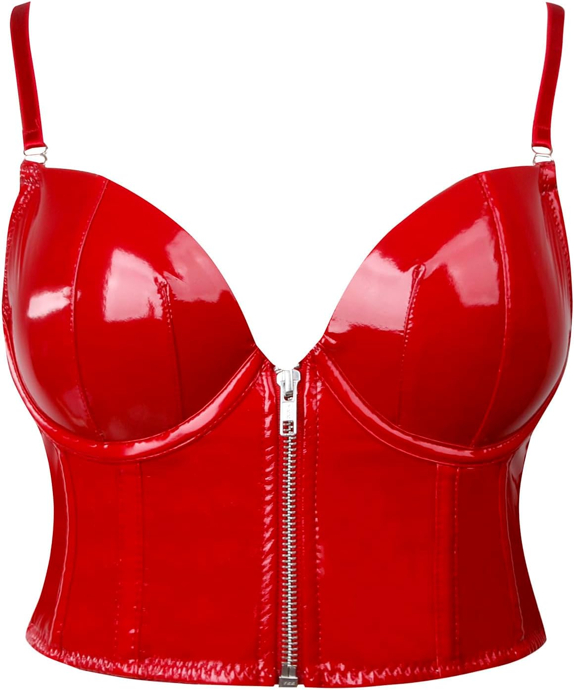 Charmian Women's Spaghetti Straps PU Leather Bustier Crop Top