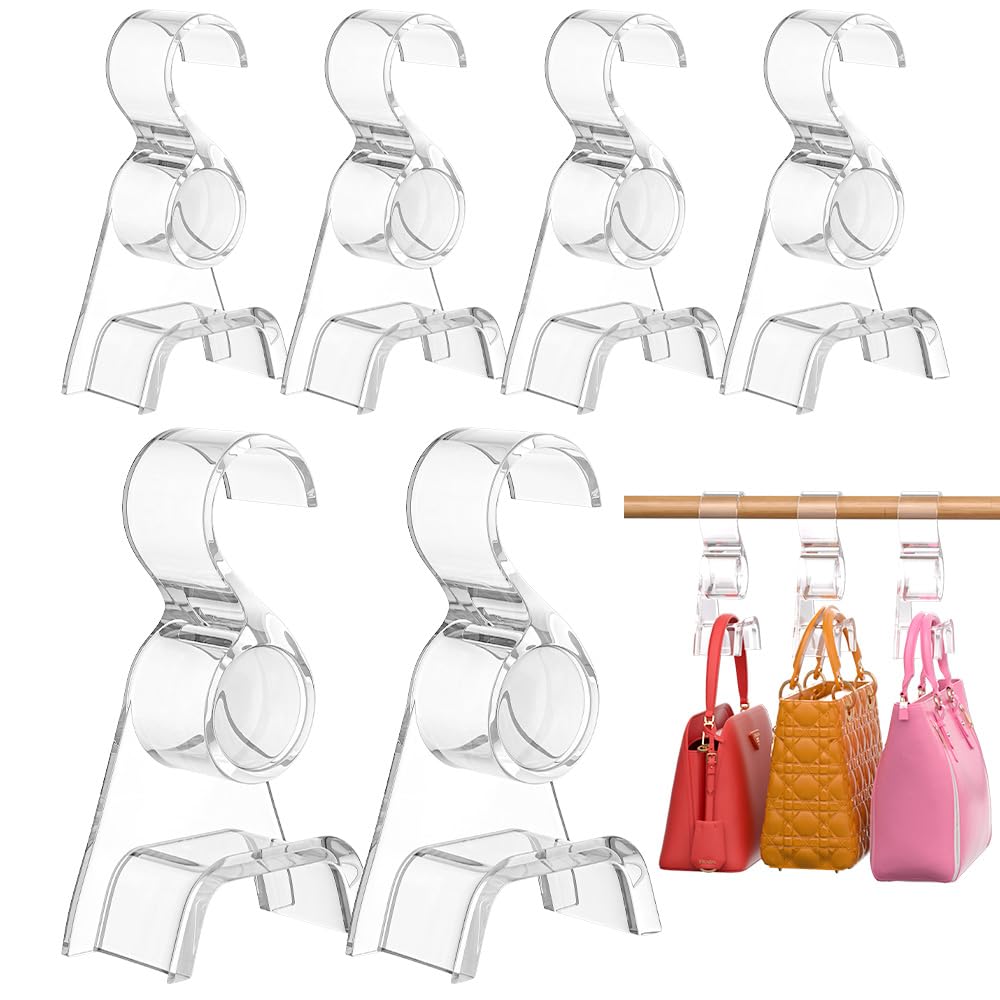Organizador de monedero para armario, 6 piezas, acrílico, ganchos organizadores para colgar bolsas y bolsos, protege la forma de la bolsa y organiza el espacio (transparente)