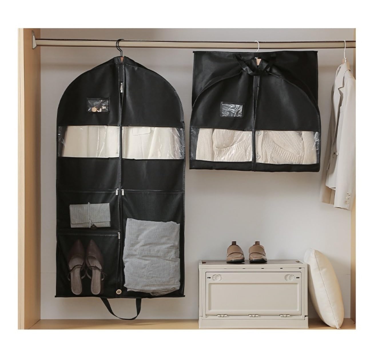 Fundas Ropa Bolsa De Ropa Plegable, Traje Colgante Viaje con Fuelle 4 "con 3 Bolsillos, Vestir para Almacenamiento En Armario, Camisas Y Vestidos Cubierta(3pcs,60 * 10 * 130cm)