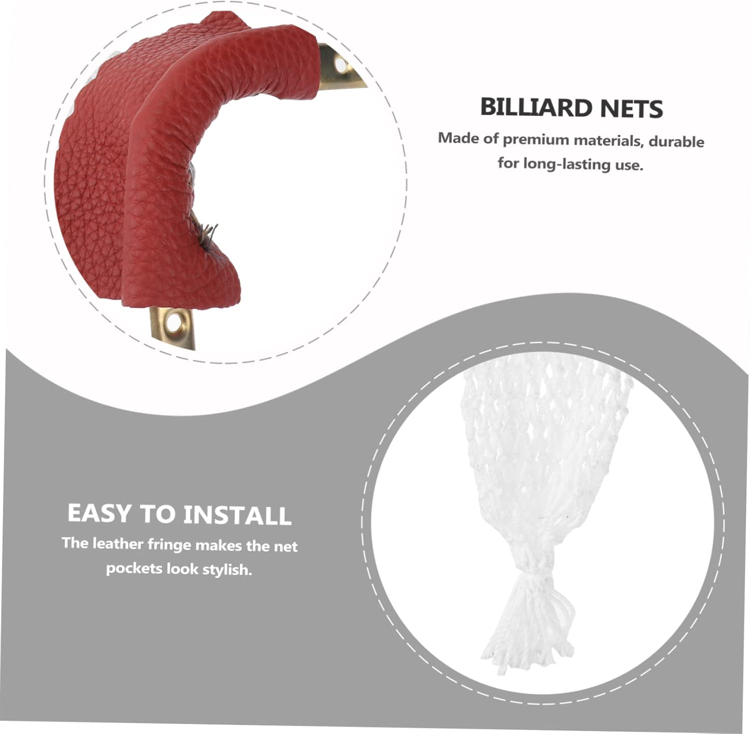 Happyyami 6-pc Billiards Net Bag Kit Leather Pool Table Pockets for Snooker Easy Install Preset Holes