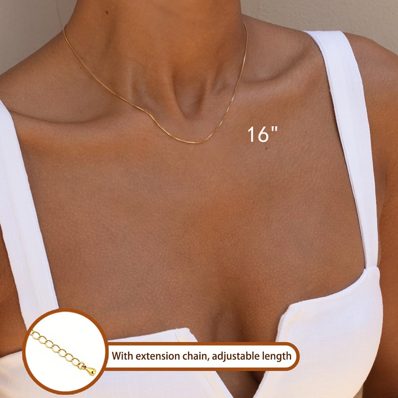 Minimalist Thin Gold Chain 18K Gold Plated Thin Box Chain Necklace Short Small Gold Chain Choker Necklaces for Women