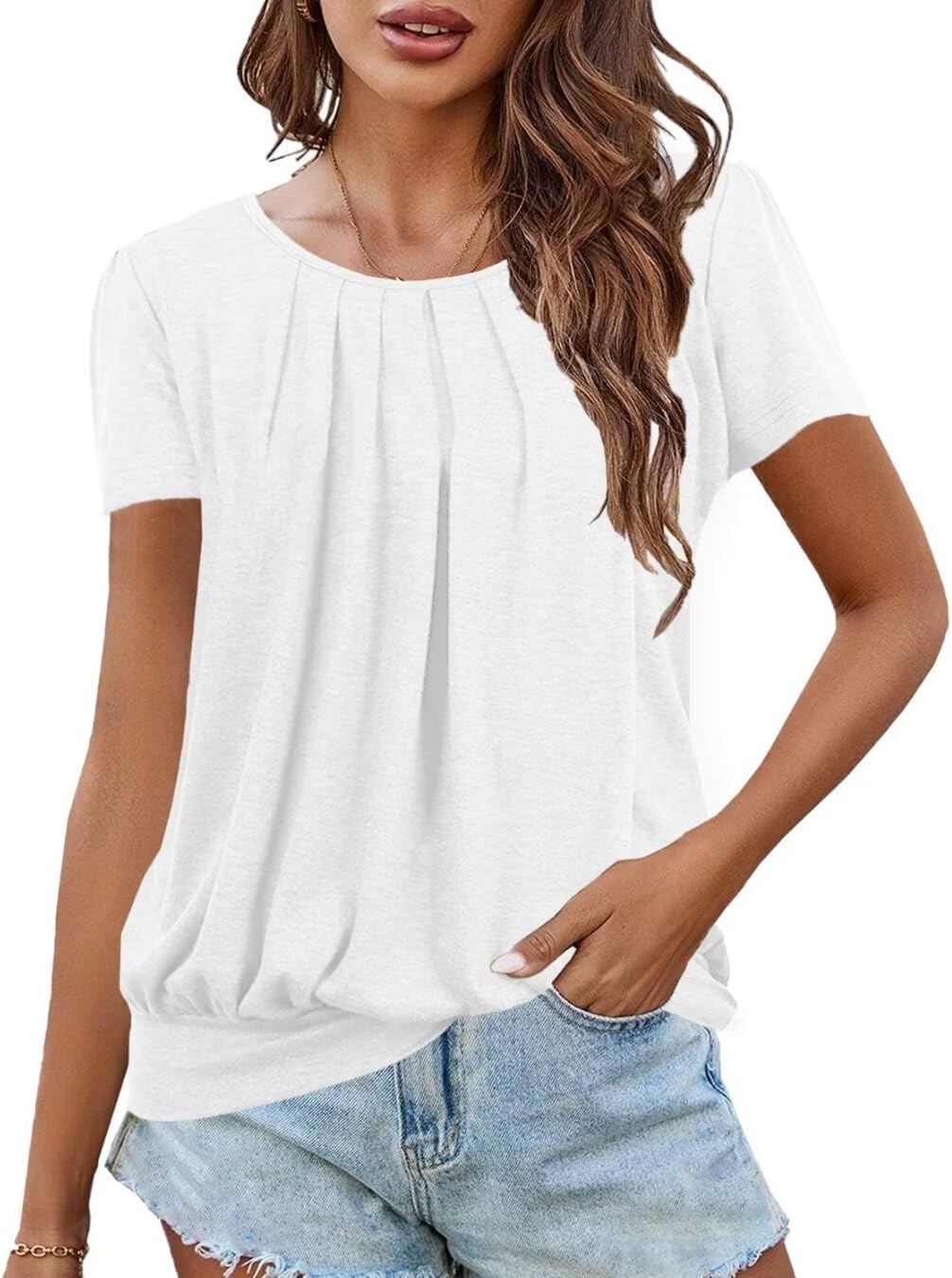 VahRuta Women's Short Sleeve Tunic Tops Scoop Neck Banded Bottom Summer T Shirt for Leggings - Image 2