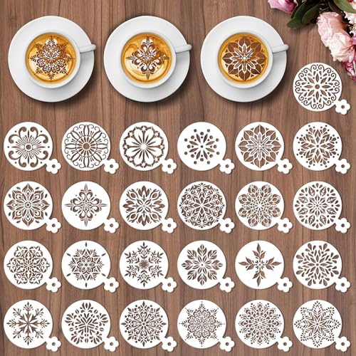 Sitsink Coffee Latte Art Stencils - 25 Pcs Mandala Baking Stencils Decorating Template, Buttercream Sour Dough Bread Cookies Decorate Tools