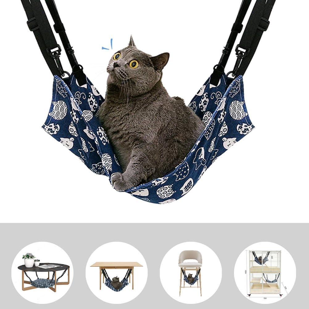 Haustierkäfig Hängematte,Hamaca Gato Transpirable,Hamaca Ajustable para Mascota,Cama para Mascotas de Doble Cara,Cama Colgante para Mascotas,Adecuado para Gatos,Perros,Conejos,Hámsteres Azul Tokaneit
