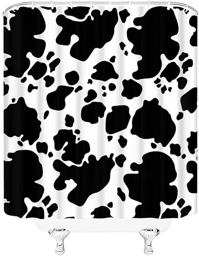 Miniatura 3 de YSATNSFT Cortina de ducha con estampado de vaca negra y blanca, divertida piel de animal de granja, estilo campestre occidental, tela creativa para