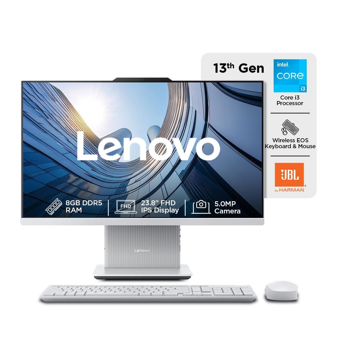 Lenovo IdeaCentre AIO 13th Gen Core™ i3-1315U 27" FHD IPS (8GB RAM/512GB SSD/Windows11/Office 24/3Wx2 Harman Speakers/Wireless EOS Keyboard & Mouse, Cloud Grey), F0HN00PGIN All-in-One Desktop
