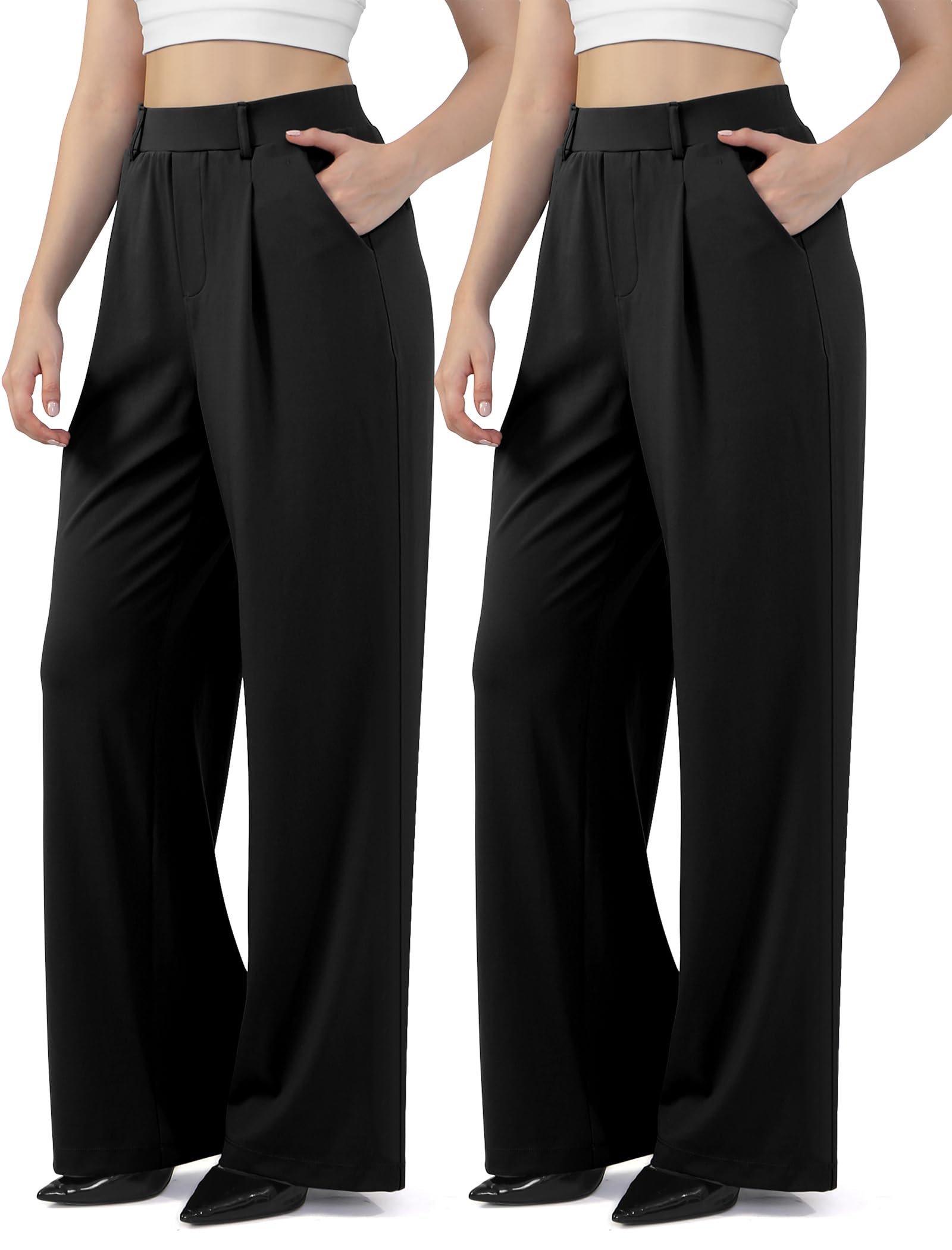 Wide Leg Work Pants for Woman Stretchy Office Slack Dress Pants Business Trousers with Pockets