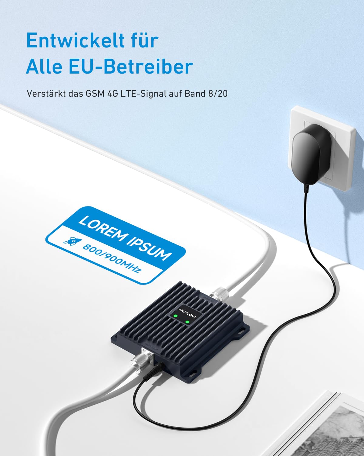 ANNTLENT Empfangsverstärker Handy für alle Netzanbieter in Deutschland, E-plus/O2/T-Mobile, Mobilfunk Signalverstärker Band 20/8, Kompatibel 4G 3G 2G GSM LTE