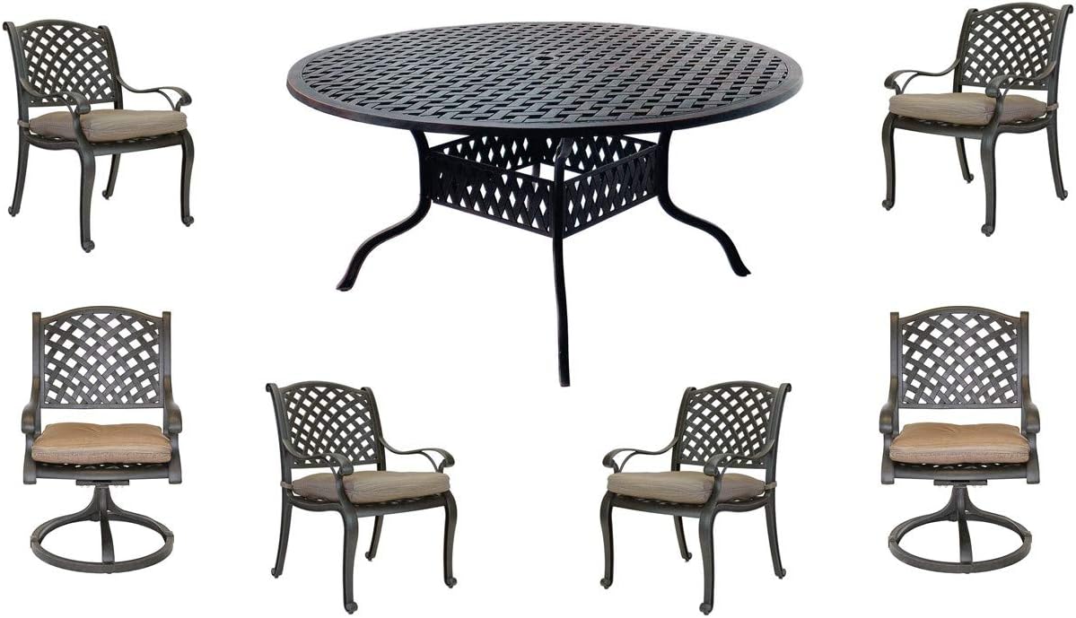 Nassau Cast Aluminum 7pc Patio Set with 60 Table - Antique Bronze