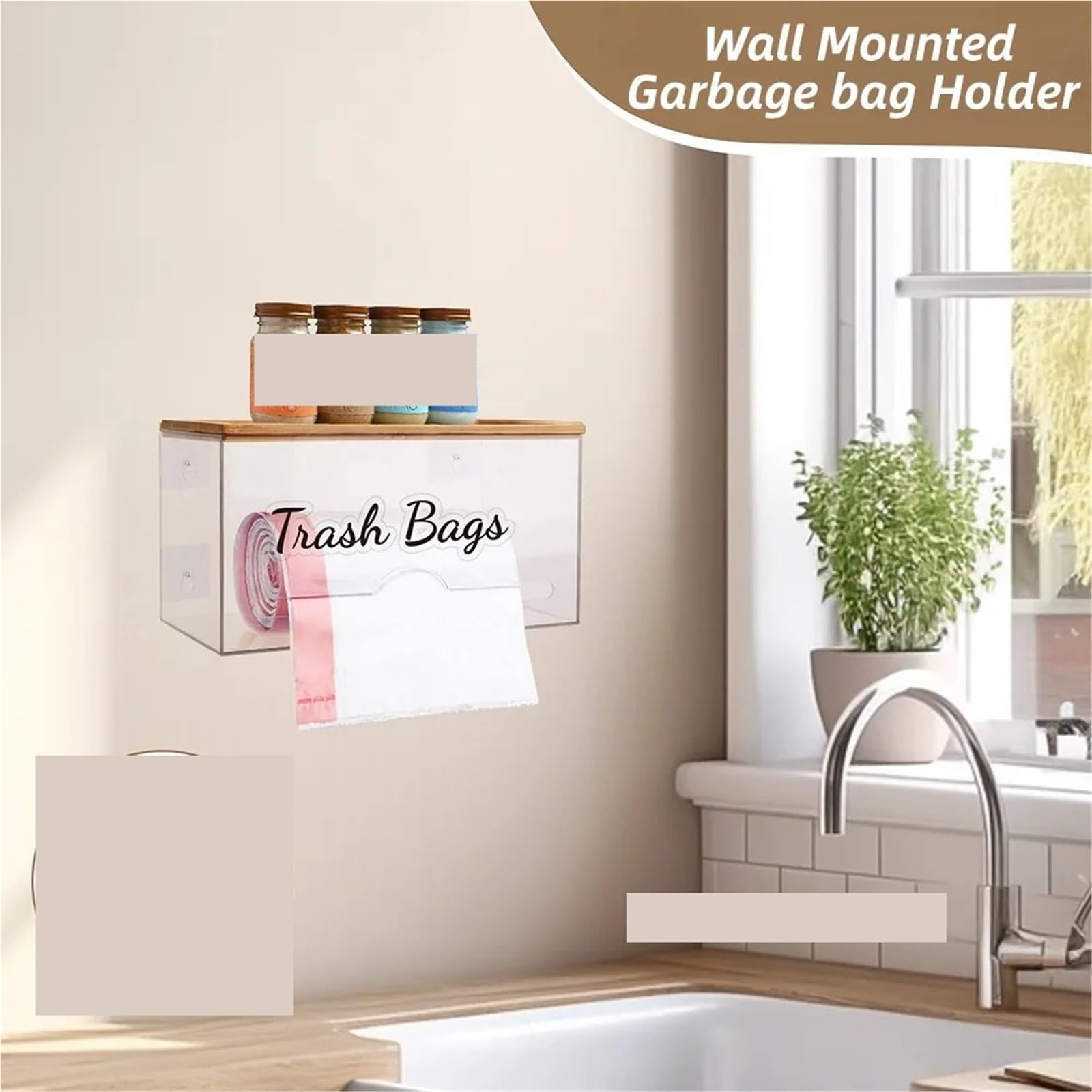 Dispensador de Bolsas Basura montado en la Pared con Tapa, contenedor, Portarrollos Papel higiénico, Caja Almacenamiento Cocina Escritorio para Cocina y Baño