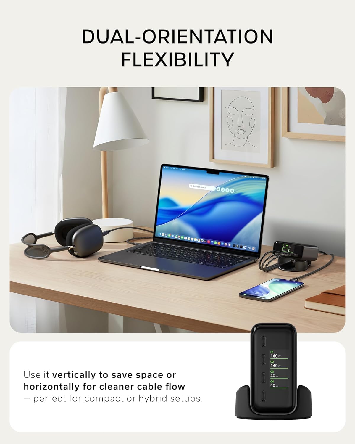 SATECHI Bundle ChargeView 140W Tischladegerät (Space Schwarz) und Thunderbolt 4 USB C Kabel Bundle