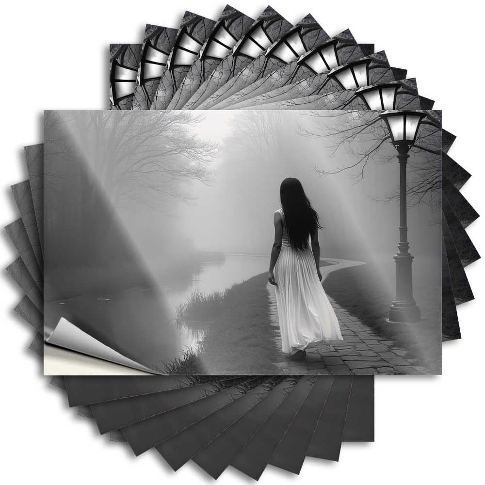 Lettering Sticker Plush Funny Garden Decor Cover Misty Pathway: A Solitary Figure in The Fog - No Residue Decals for Thankful(12X18CM)