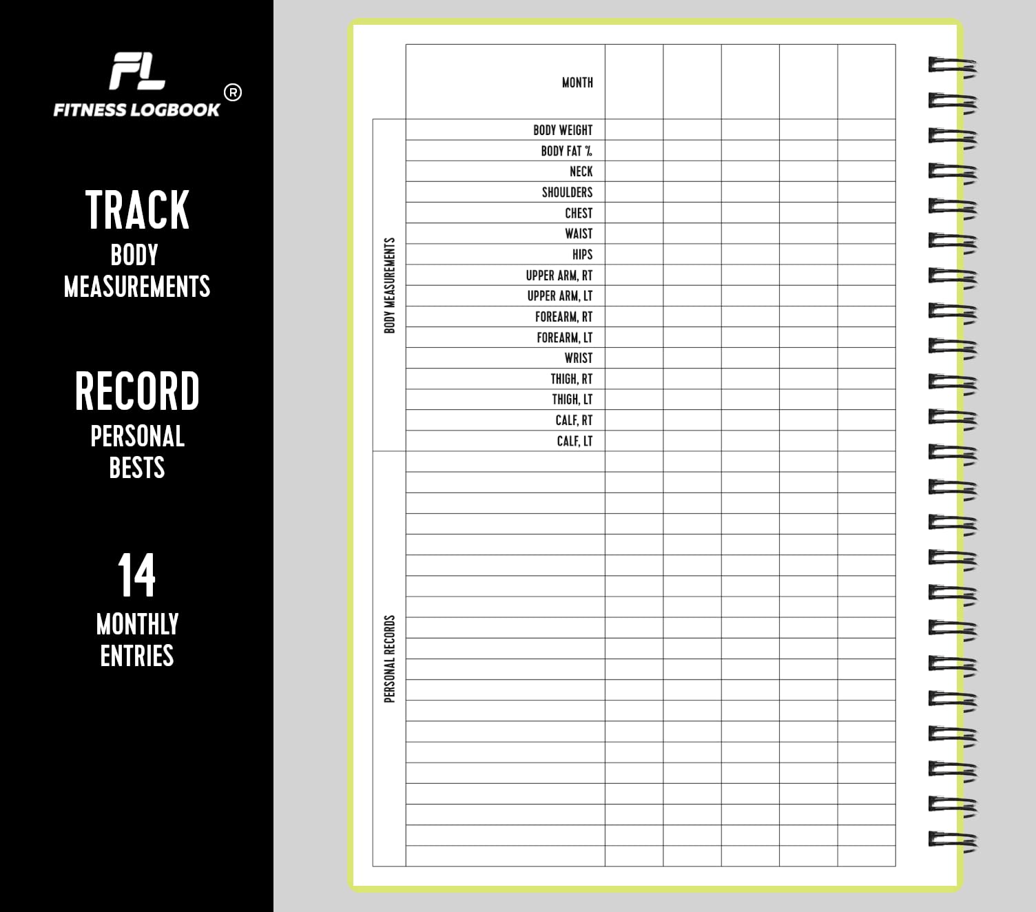 Registro fitness – Registra 150 allenamenti – carta spessa e copertina resistente – A5 – Diario di allenamento senza data, diario di registro pianificatore – traccia perdita di peso, aumento