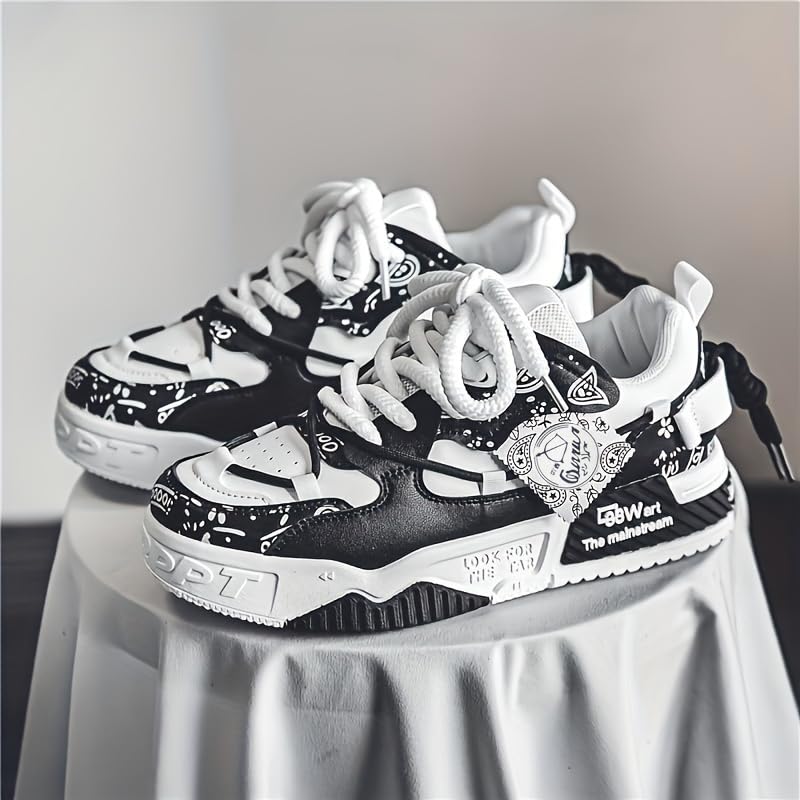 Men's Trendy Street Style Skateboard Shoes, Comfy Non Slip Lace Up Casual Sneakers for Men's Outdoor Activities3