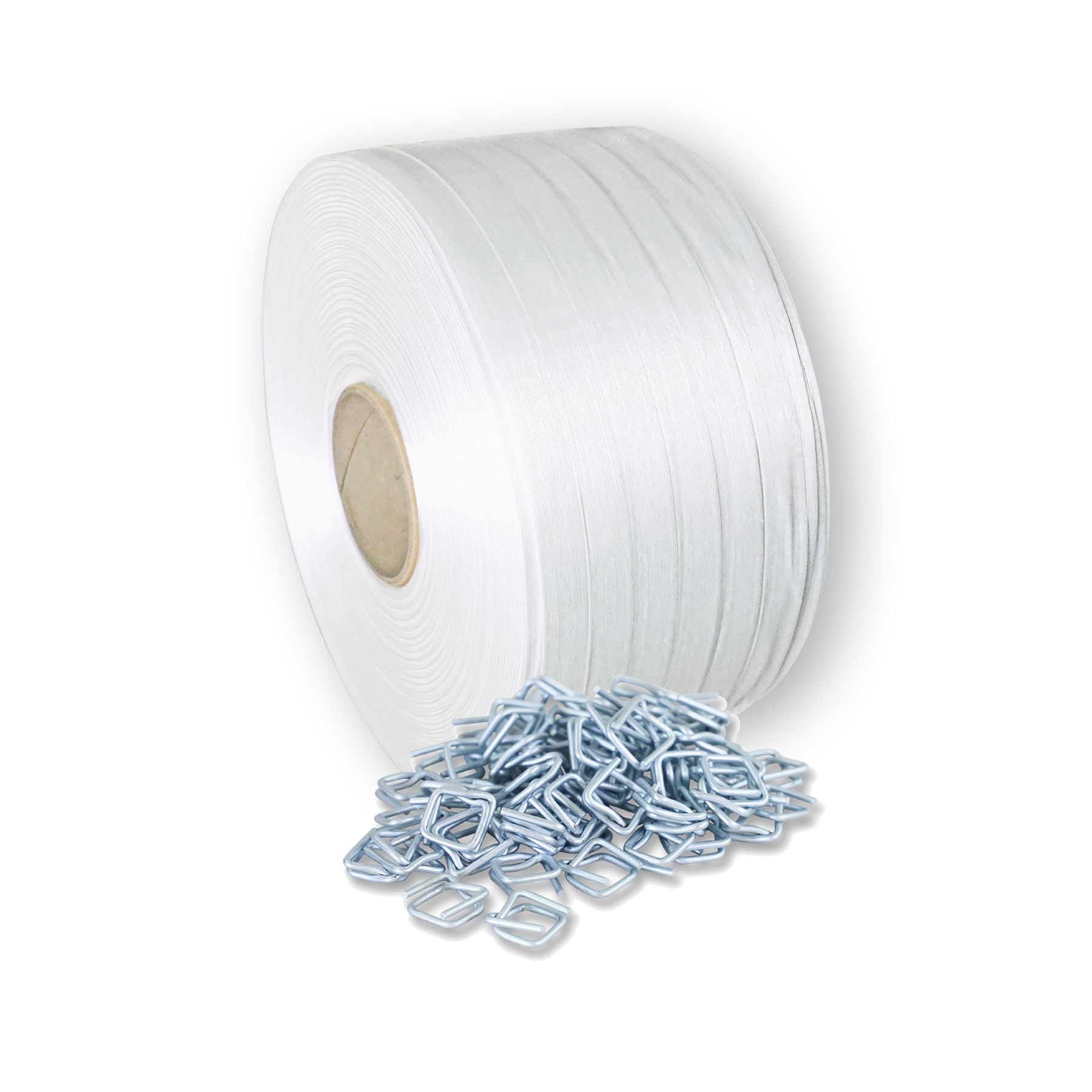 Europack24 Umreifungsband Set | 25mm Umreifungsband Hotmelt | 400 x Drahtverschlussklemmen | Für Ladungssicherung und Palettierung schwerer Güter alles im Umreifungsset