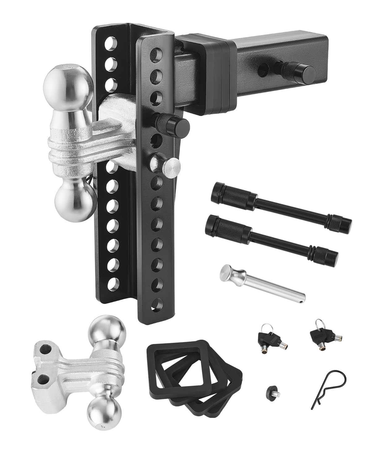 VEVOR Adjustable Trailer Hitch, 10" Drop Hitch Ball Mount, Fit 2.5" Receiver, Heavy Duty Trailer Tow Hitch with 2" & 2-5/16"Balls, 22000 lbs GTW, Receiver Hitch with Anti-Theft Pin, Solid Ball Mount