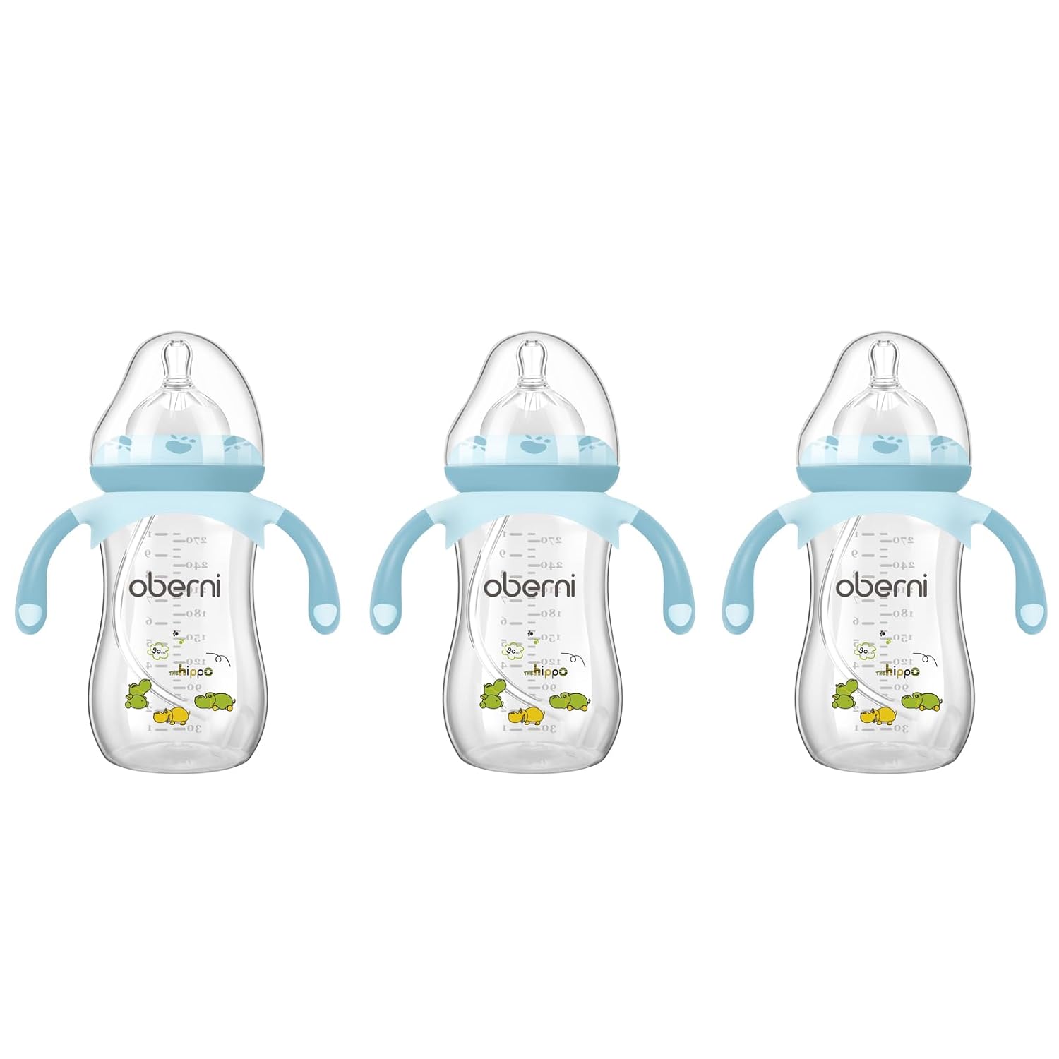Oberni Baby Bottles, Weighted Straw Toddler Milk Bottles with Non-Slip Handle, Size + Variable Fast Flow, 12+ Months, BPA-Free, Blue/3Pack/9oz
