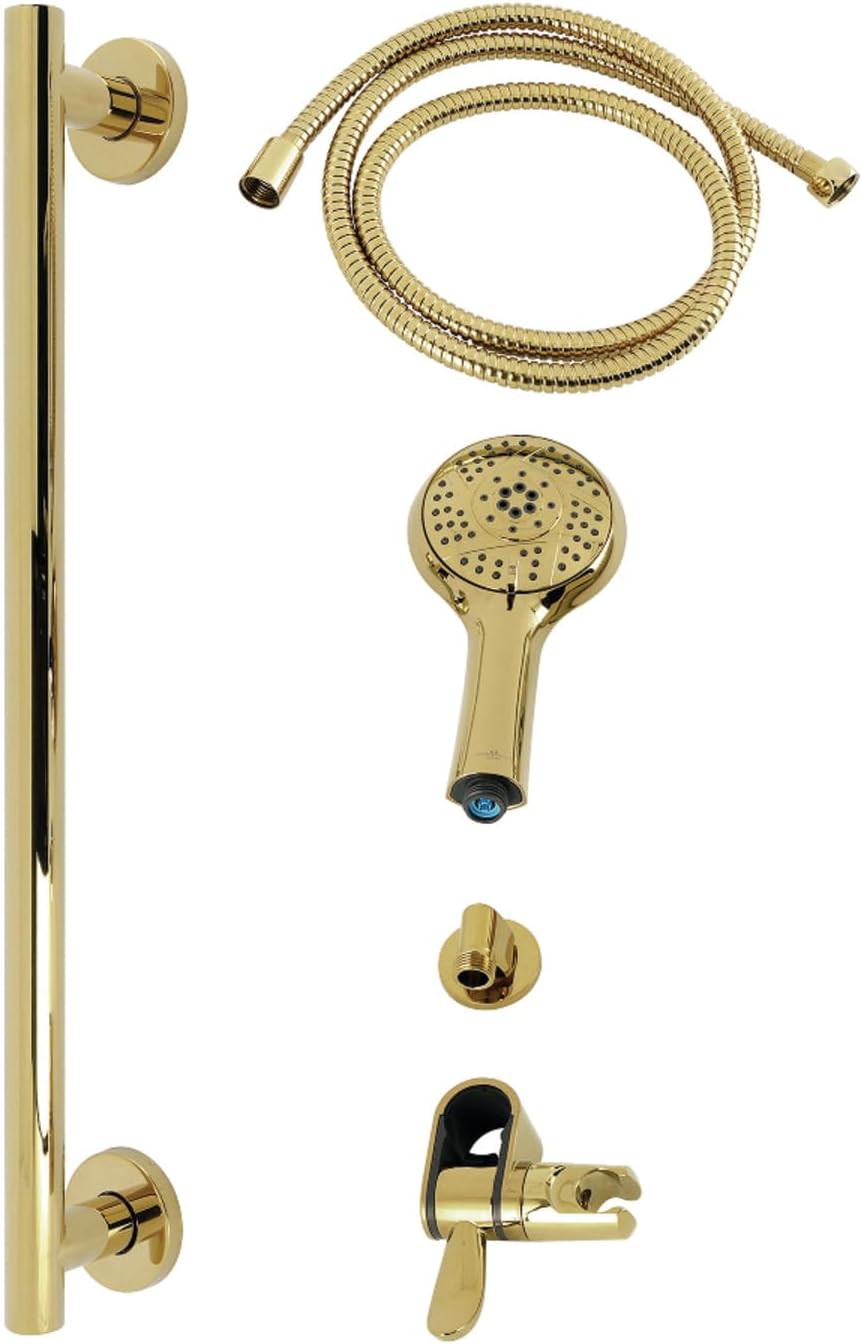 Kingston Brass KAK1542E Made to Match Shower System with Slide/Grab Bar and Hand Shower, Polished Brass