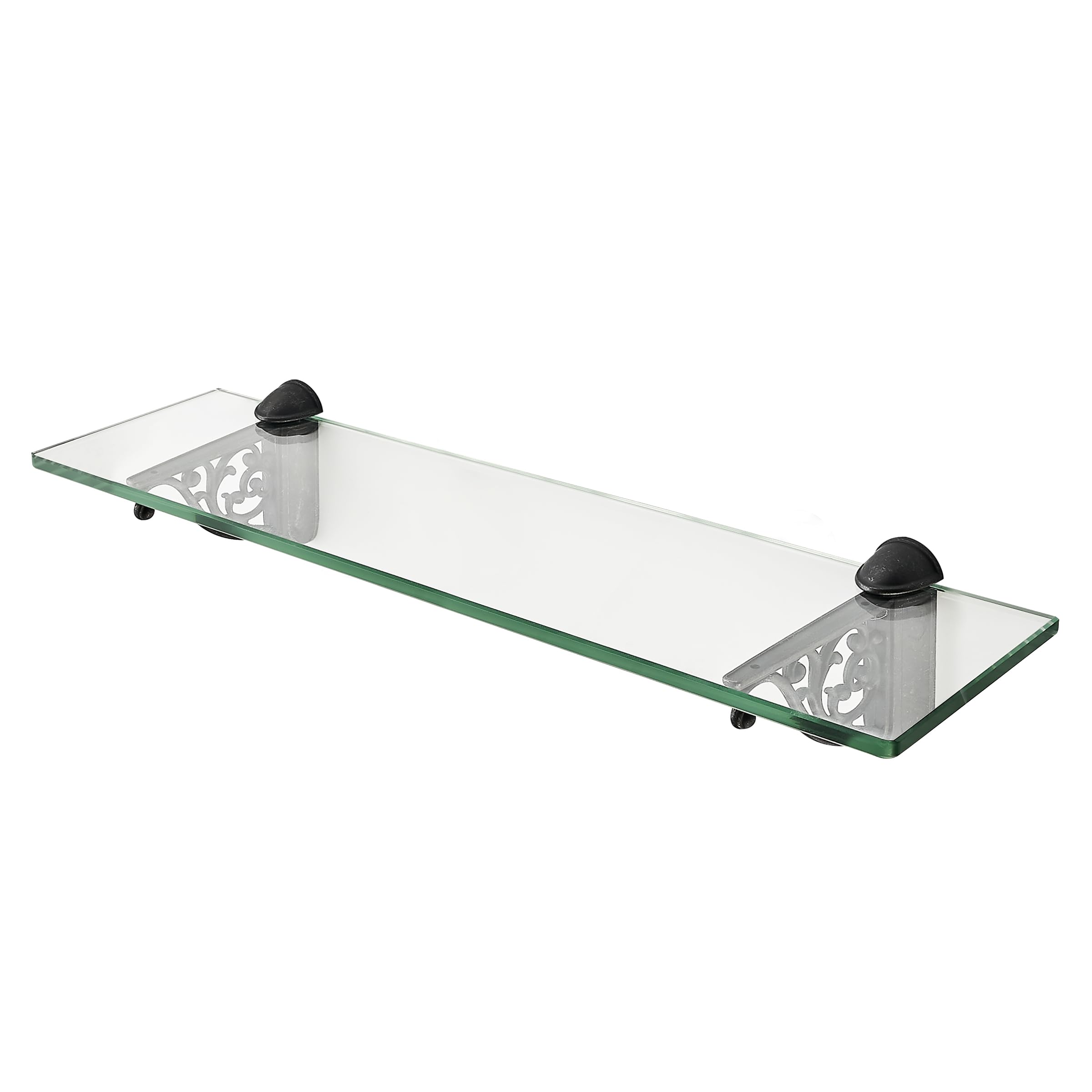 KHTUMEWARE 20 in Glass Shelves for Bathroom, Rustic Black Iron Floating Glass Shelf Zinc Tempered Glass Bathroom Shelves for Wall Mount Modern image