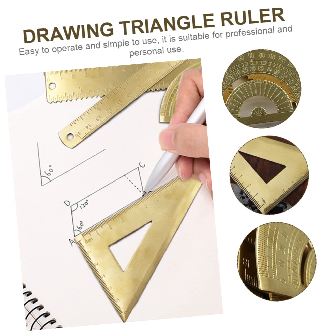 3sets Righelli Triangolari Ottone Con Goniometro Per Misurazioni Geometriche Strumento Di Disegno Portatile e Resistente Per Architetti e Studenti