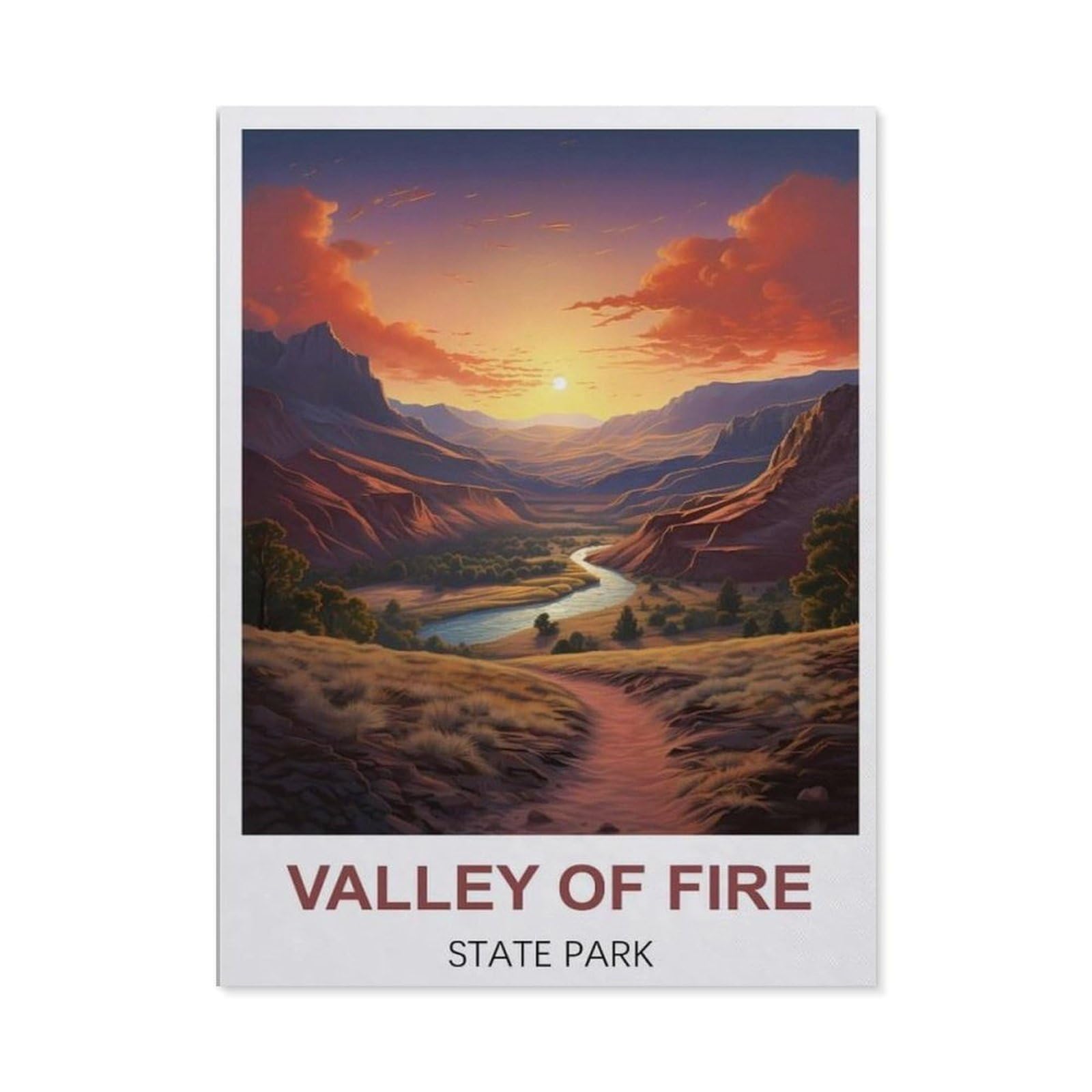 BEAYODKP DIY Diamond Painting，Valley of Fire State Park Vintage Travel Poster，Cross Stitch Full Drill 5D Embroidery Mosaic Wall Decor Art（30 x 40 cm/11.81 x 15.74 inches）-CB75