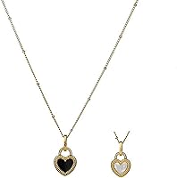 Vista 1 de Collar de oro de corazón blanco y negro, collar con dije de corazón de cristal con piedras preciosas de amor, collar de oro delicado para mujer