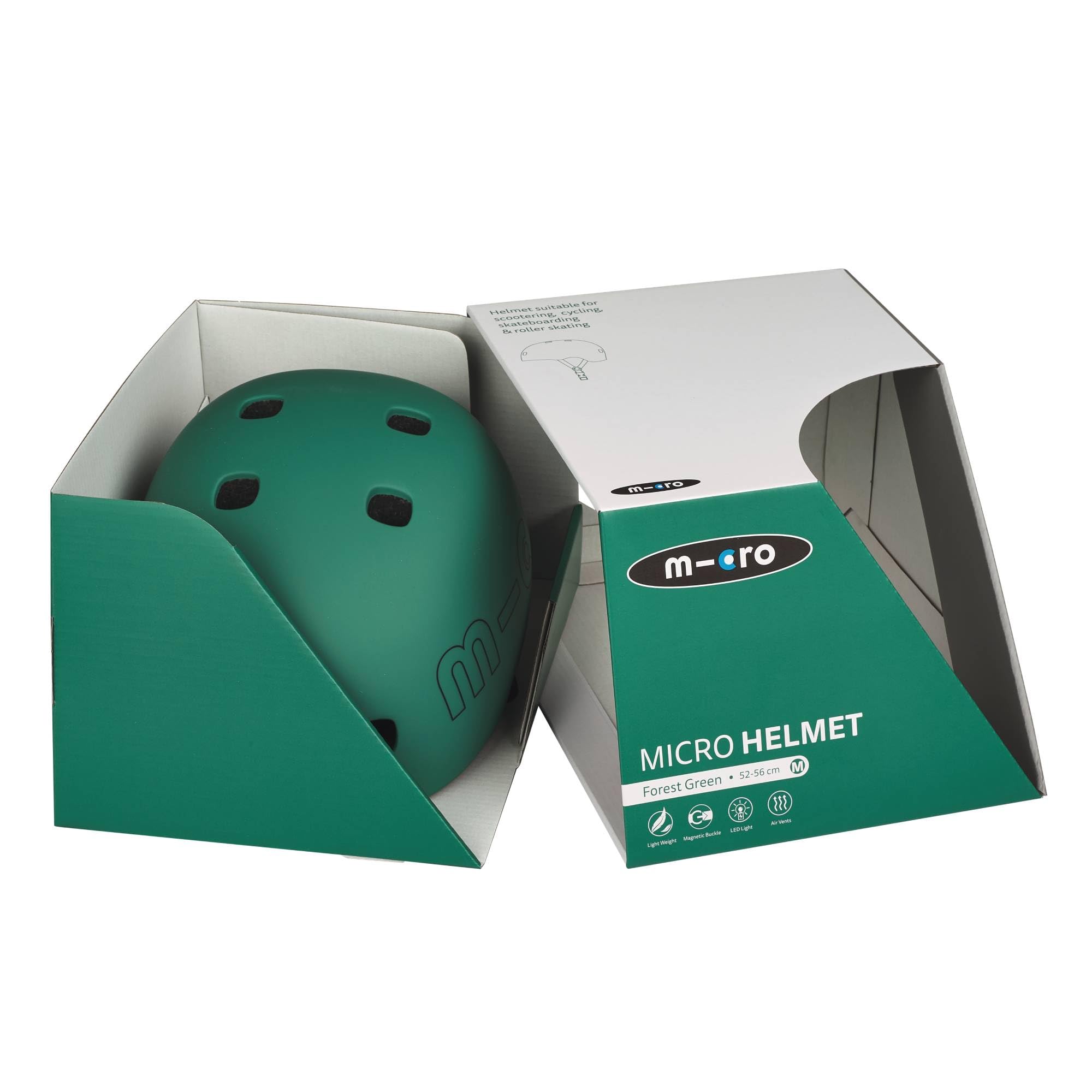 Micro Mobility Casco para niños en Color Verde Forest en Talla M para una Circunferencia de Cabeza de 52 – 56 cm, AC2127BX