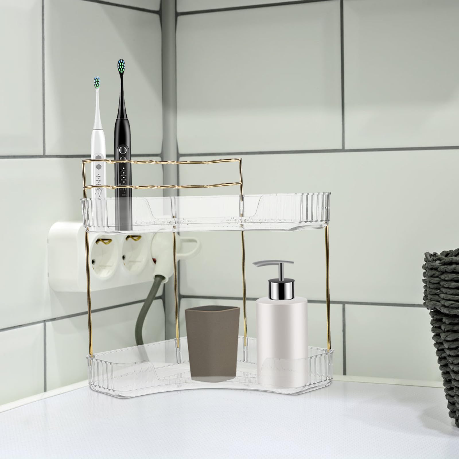 Organizer für Badezimmerablage mit Dreieckigem Eckregal Mehrschichtiges Design aus Pet und Edelstahl Platzsparend und Formstabil für Kosmetik und Make Up