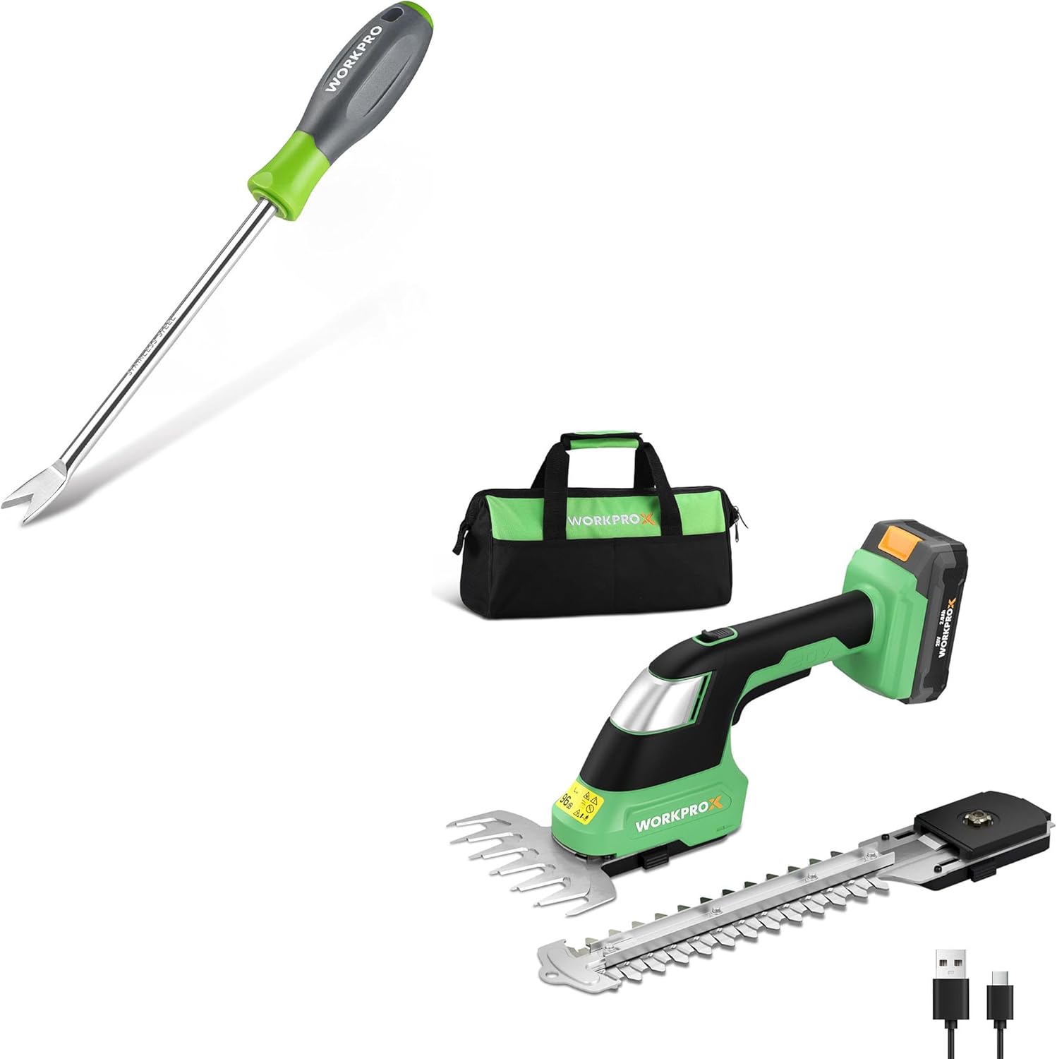 WORKPRO 11.5" Dandelion Weeder Puller Tool & WORKPROX Cordless Grass Shear & Shrubbery Trimmer