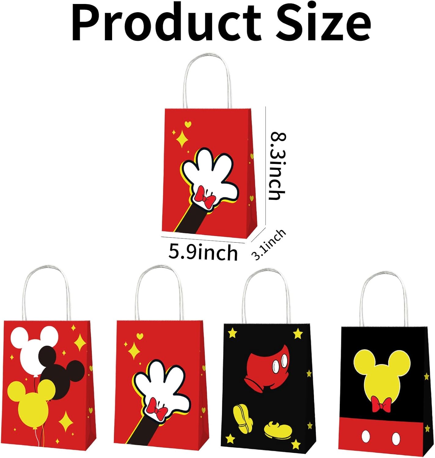 EBWHOLE 12 Pcs Cute Mouse Party Favor Bags, Cartoon Birthday Party Supplies Including 4 Patterns Double Sided Printed Candy Goodie Treat Bags with Handl (A) - Image 2