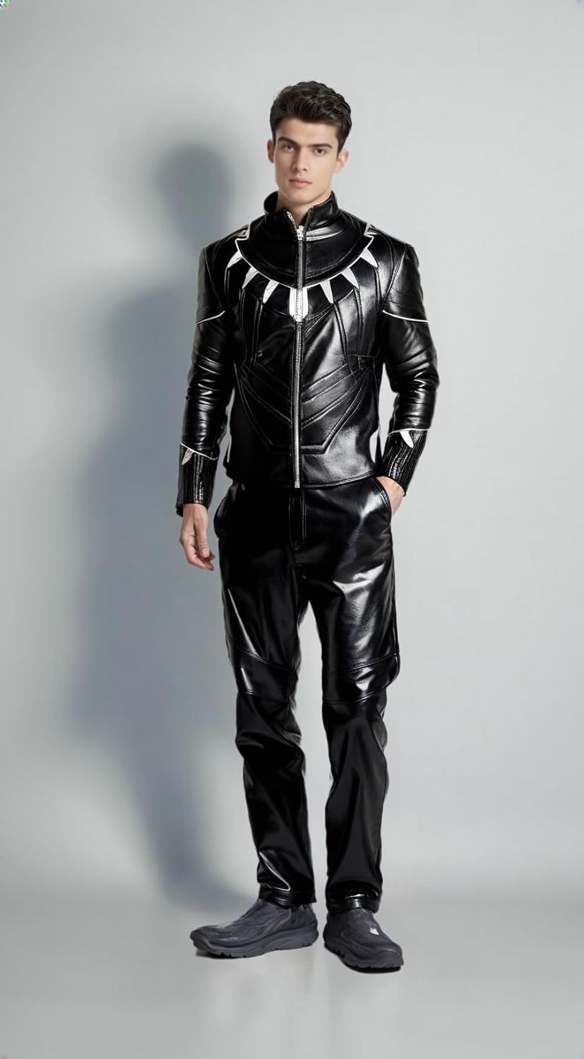 VearFit T Challa Qualited Wakanda Black Movie Panther Faux Leather Jacket Men