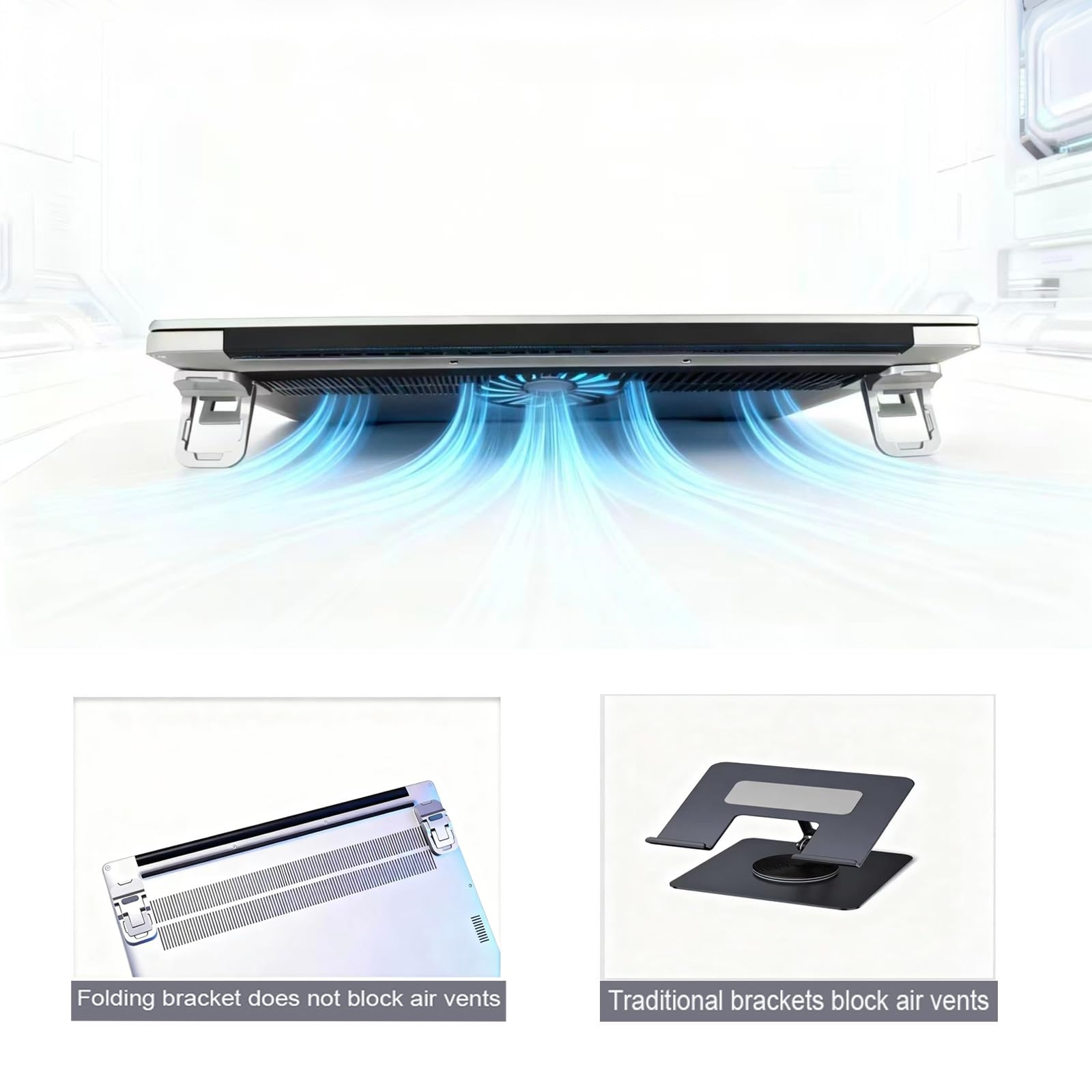 2 soportes para laptop, almohadilla de refrigeración portátil para laptop, soporte de teclado de metal plegable, mini pilar de teclado (plateado, dos engranajes)