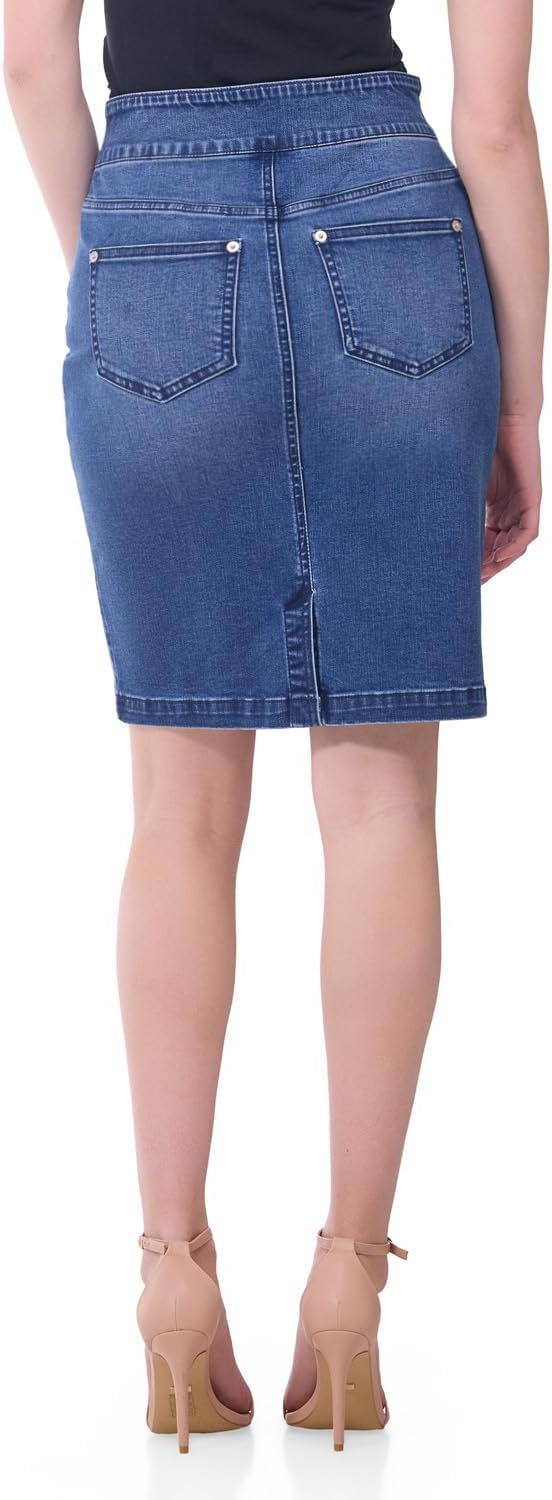 Women's Pull-On Stretchy and Soft Casual and Dressy Denim Pencil Skirt - Image 3