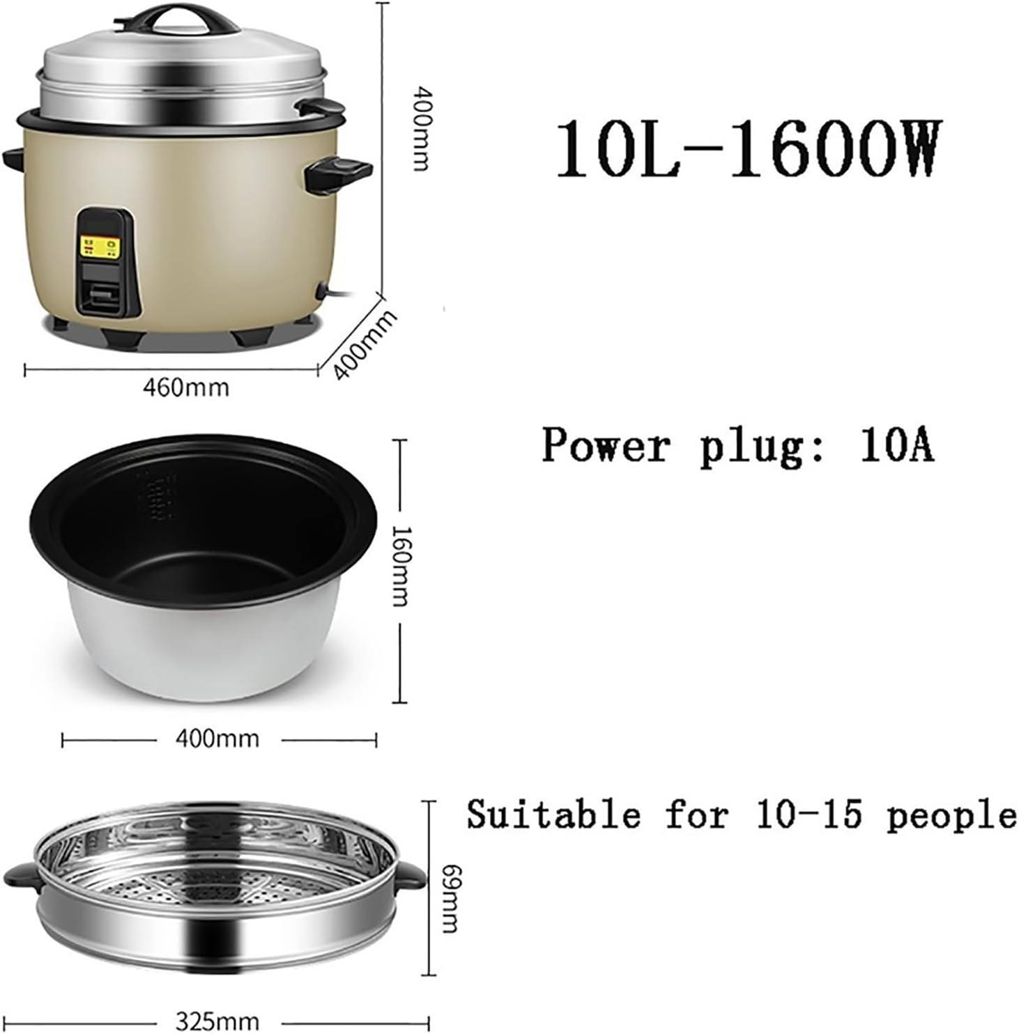 Rice Cooker, Commercial Large-capacity Rice Cooker, with Steamer, (8-30L), for Canteen/hotel/school, for 8-60 People 220-240V US/EU(23L)