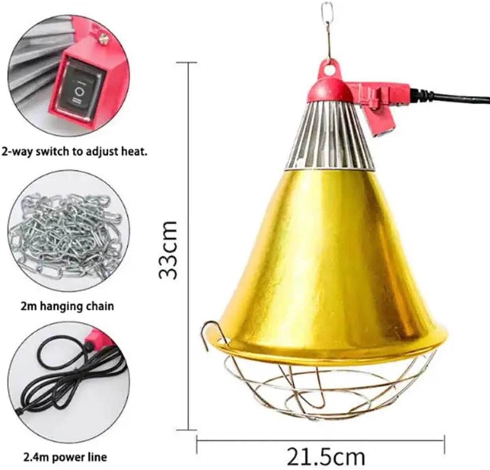 NEZIH Lampada riscaldante for rettili a infrarossi, lampada for chioccia a temperatura regolabile, riscaldatore for pollaio, lampada riscaldante for animali for conigli, cuccioli