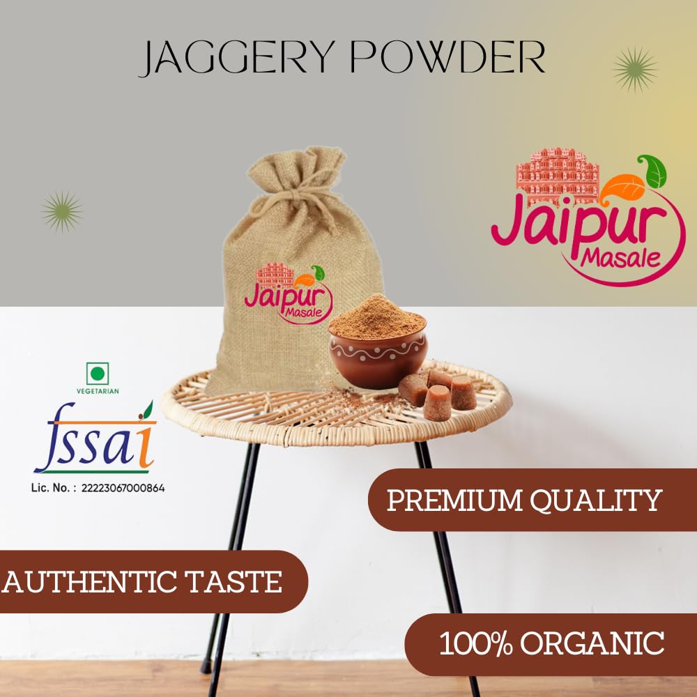 JAIPUR MASALE Jaggery Powder | Healthy Sugar Substitute | Gud Powder| Unbleached Jaggery (100g) with Jute bag 1