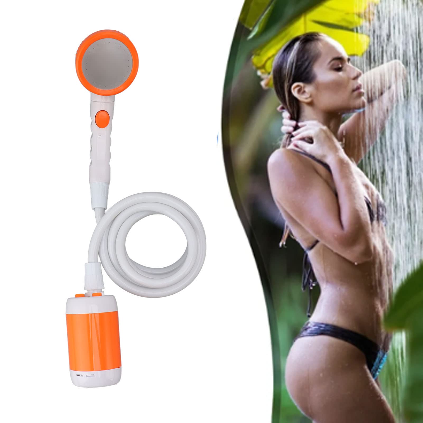 Gavigain Portable Outdoor Shower, Electric Shower Outdoor Shower Pump Stainless Steel PVC 3 Gear Electric Camping Shower Pump for Hiking Backpacking Camping Travel Beach Pet (Orange White)