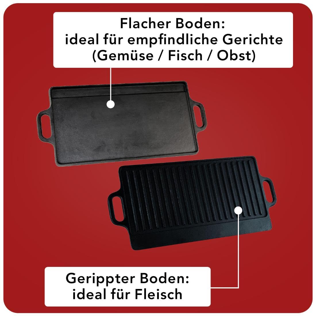 Baumalu Gusseisen-Grillplatte 38 cm beidseitig nutzbar schwarz für Gas und Ofen