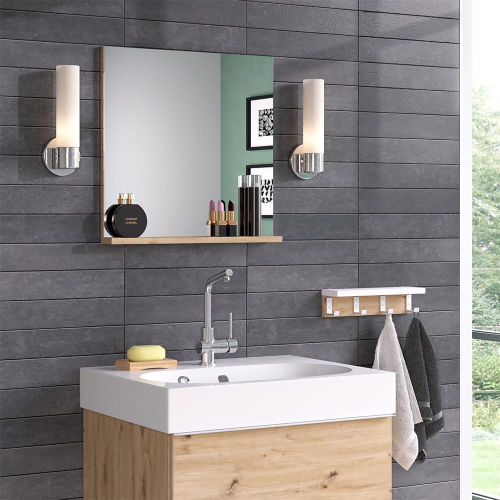 Vicco Espejo de baño Henri, Blanco, 50 x 51.6 cm con Estante, para Montaje bajo el Lavabo con Recorte para sifón