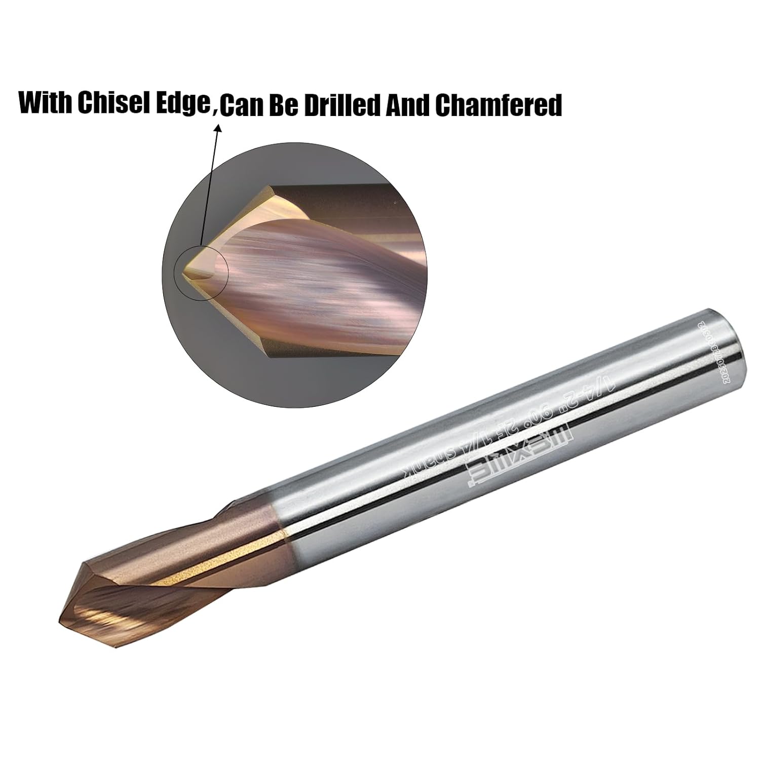 Tools Chamfer End Mill,Drill Tip with Cutting Edge for Carving, Drilling and Chamfering Suit for Alloy Steel, Hardened Steel, 90 Degree 2 Flute(1/4-2"-2CPS)