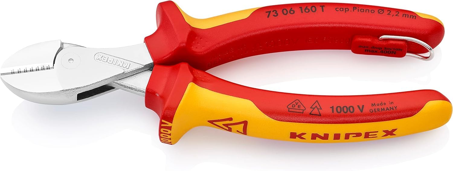 KNIPEX X-Cut Alicate de corte diagonal compacto en blister cromado Aislado con fundas multicomponente, homologado por VDE; con anilla, 73 06 160 T BK