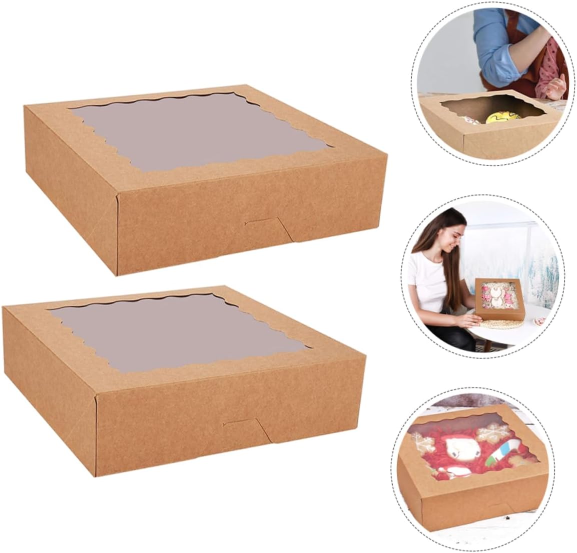 10pcs Window Dessert Boxes for Muffins Cookies and Pastries Kraft Paper Bakery Packaging for and Treats