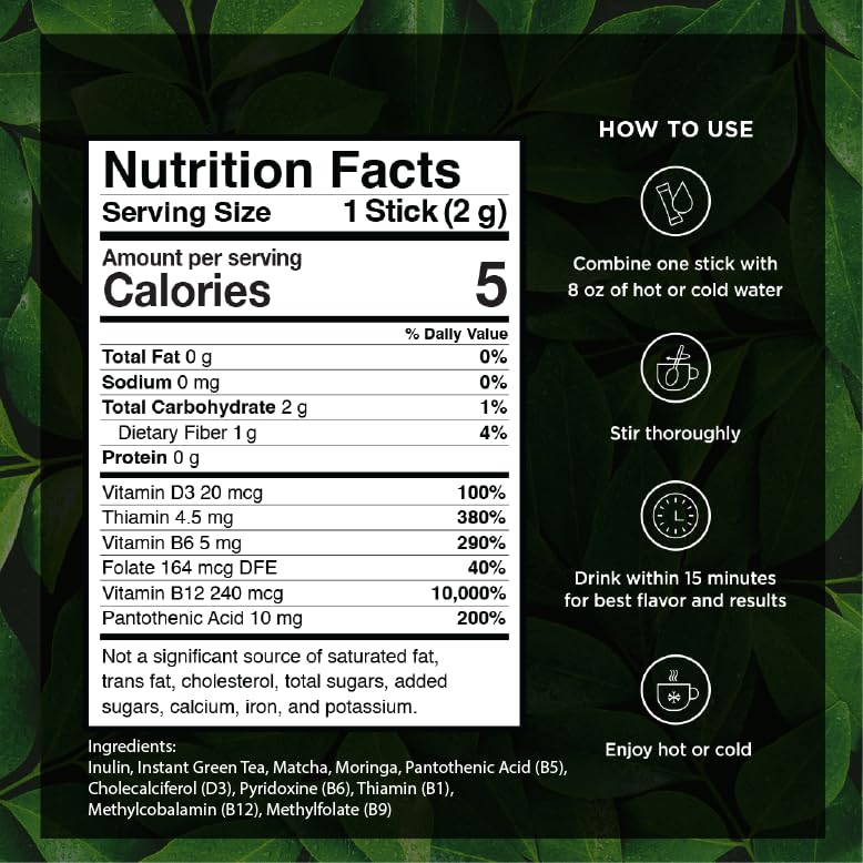 VitaCup Instant Green Tea Packets Infused with Matcha Moringa Fiber Vitamins 24ct VitaCup Low Acid Organic Perfect Dark — view 2