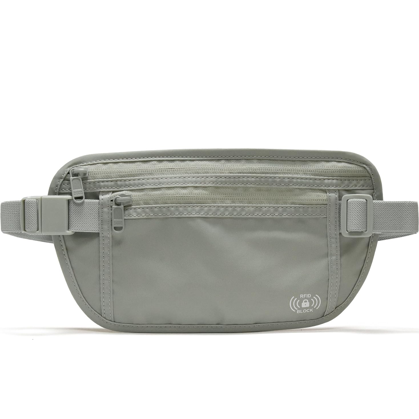 Pander RFID Blocking Travel Money Belt – Hidden Waist Pouch for Passport, Cash, Cards, Slim Belt Bag for Men and Women, Light Grey