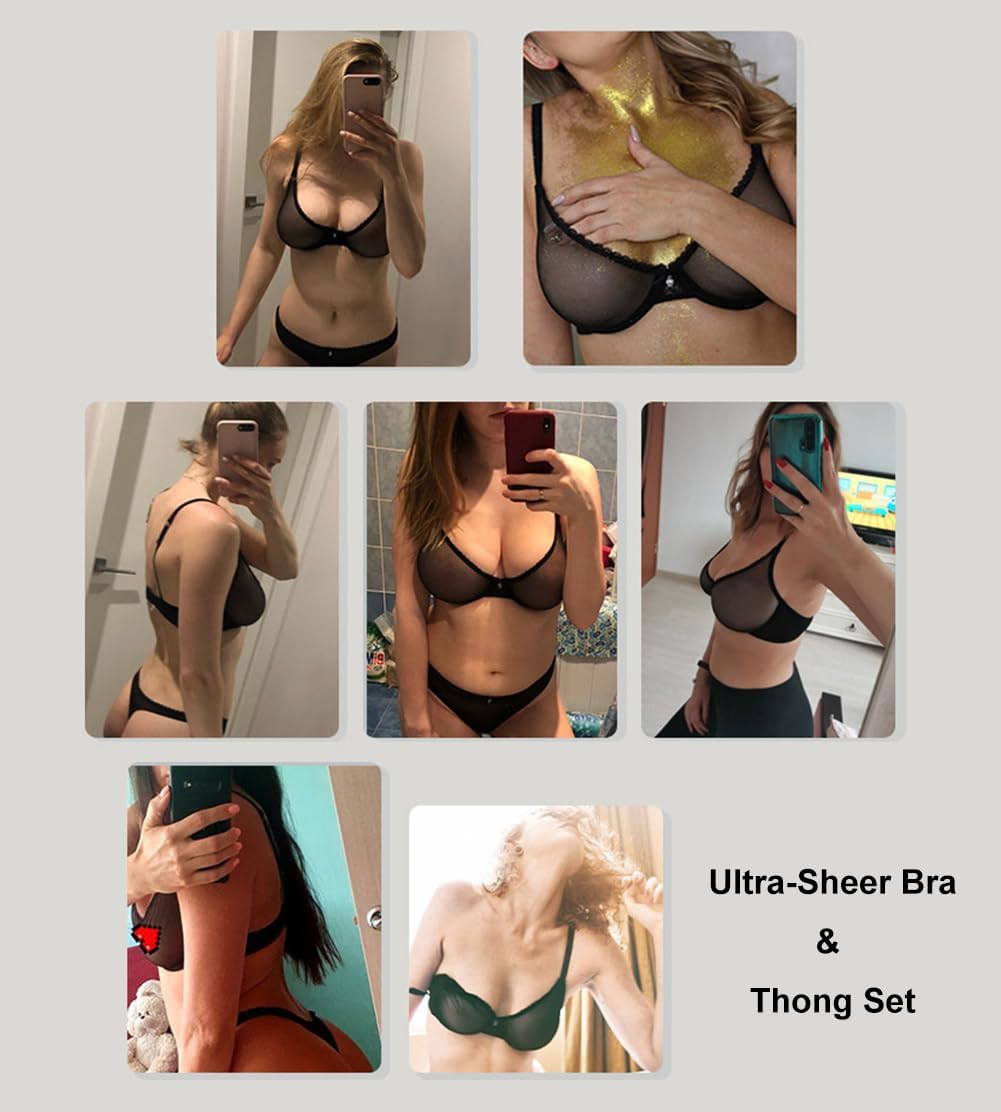 Women's See Through Sheer Mesh Unlined Underwire Everyday Bra and Panties - Image 5