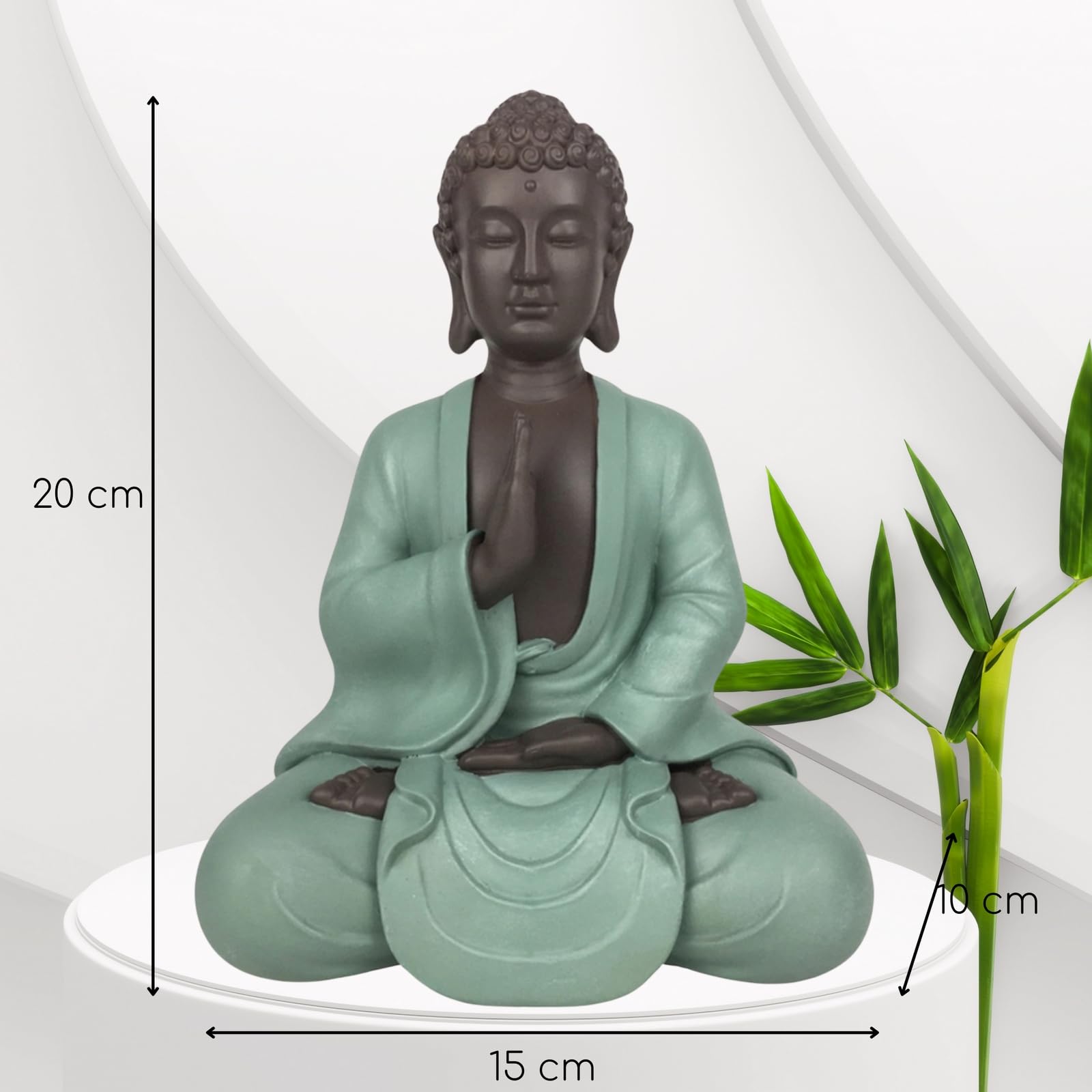 Statuette Bonze En Prière - Décoration Feng Shui Zen - Couleur Bleu Clair - Porte-bonheur Pour Maison, Bureau - Idée Cadeau Originale