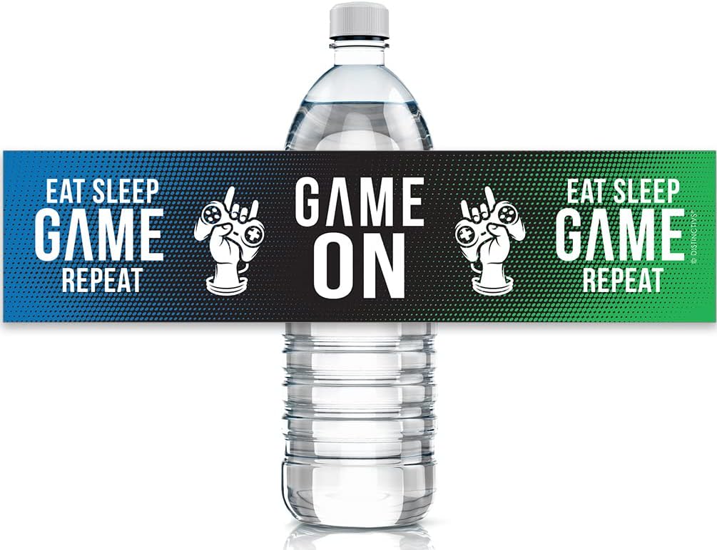 DISTINCTIVS Video Game Birthday Water Bottle Labels - 24 Stickers