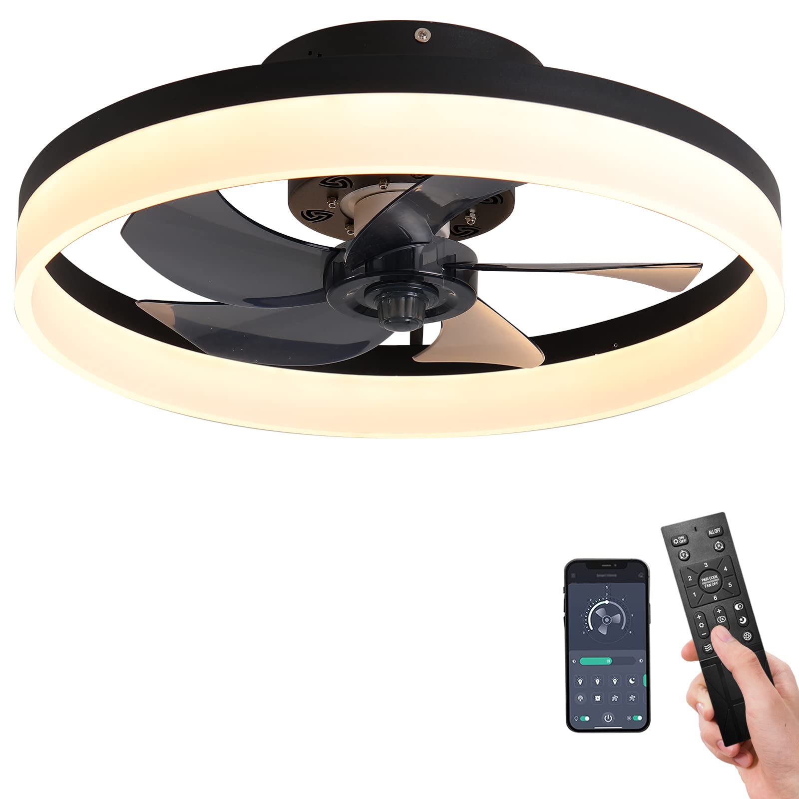 Buy TGHSOJH Low Profile Ceiling Fan with Light Modern Flush Enclosed