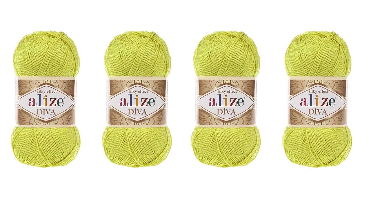 Hand Knitting Yarn 100% Microfiber Acrylic Yarn Alize Diva Silk Effect Thread Crochet Art Lace Craft Lot of 4 skeins 400gr 1532yds (109)